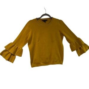 Ann Taylor Mustard Yellow Sweater M Ruffle Bell Sleeve Knit Pullover Fall Cozy